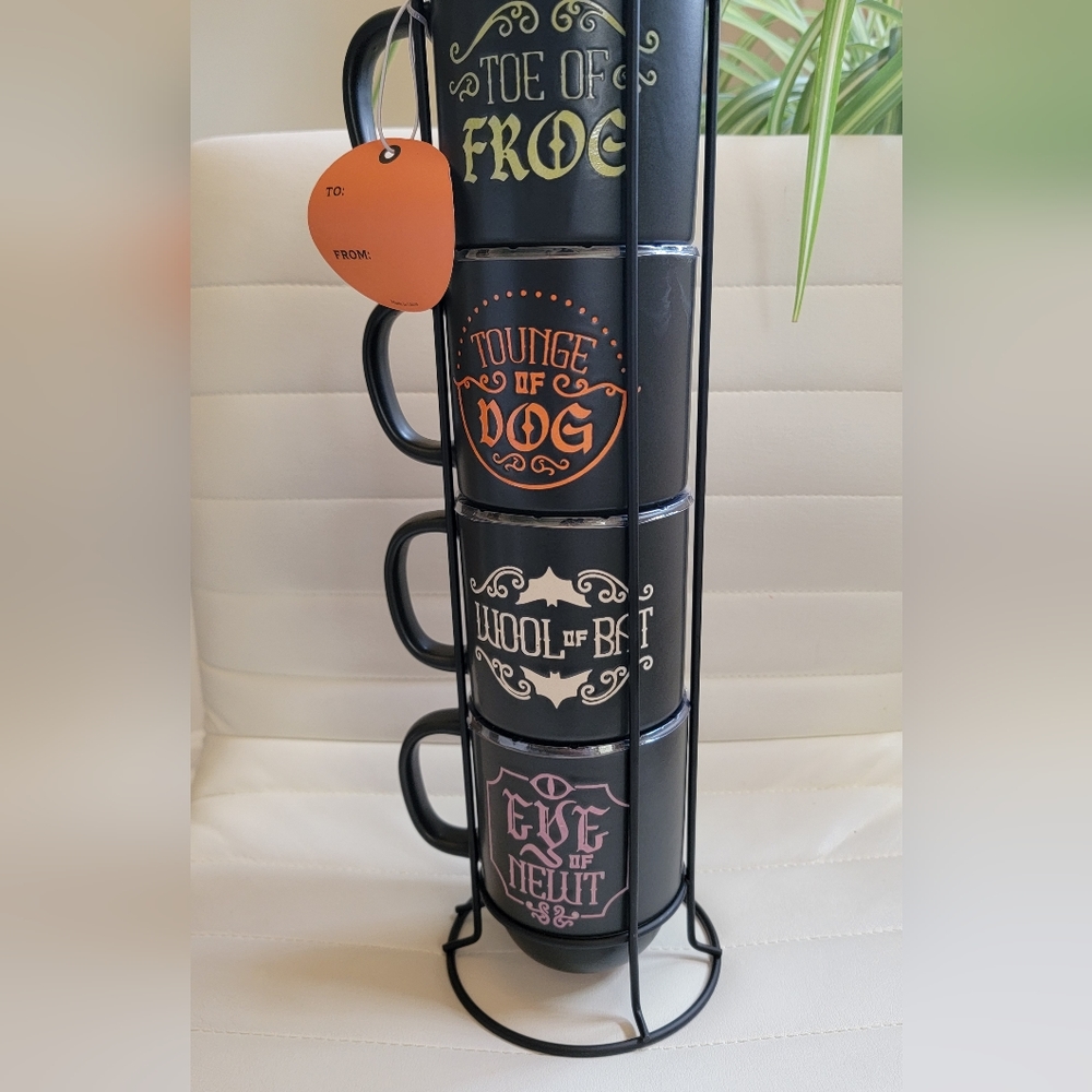 Set of 4 Halloween Mugs with Holder